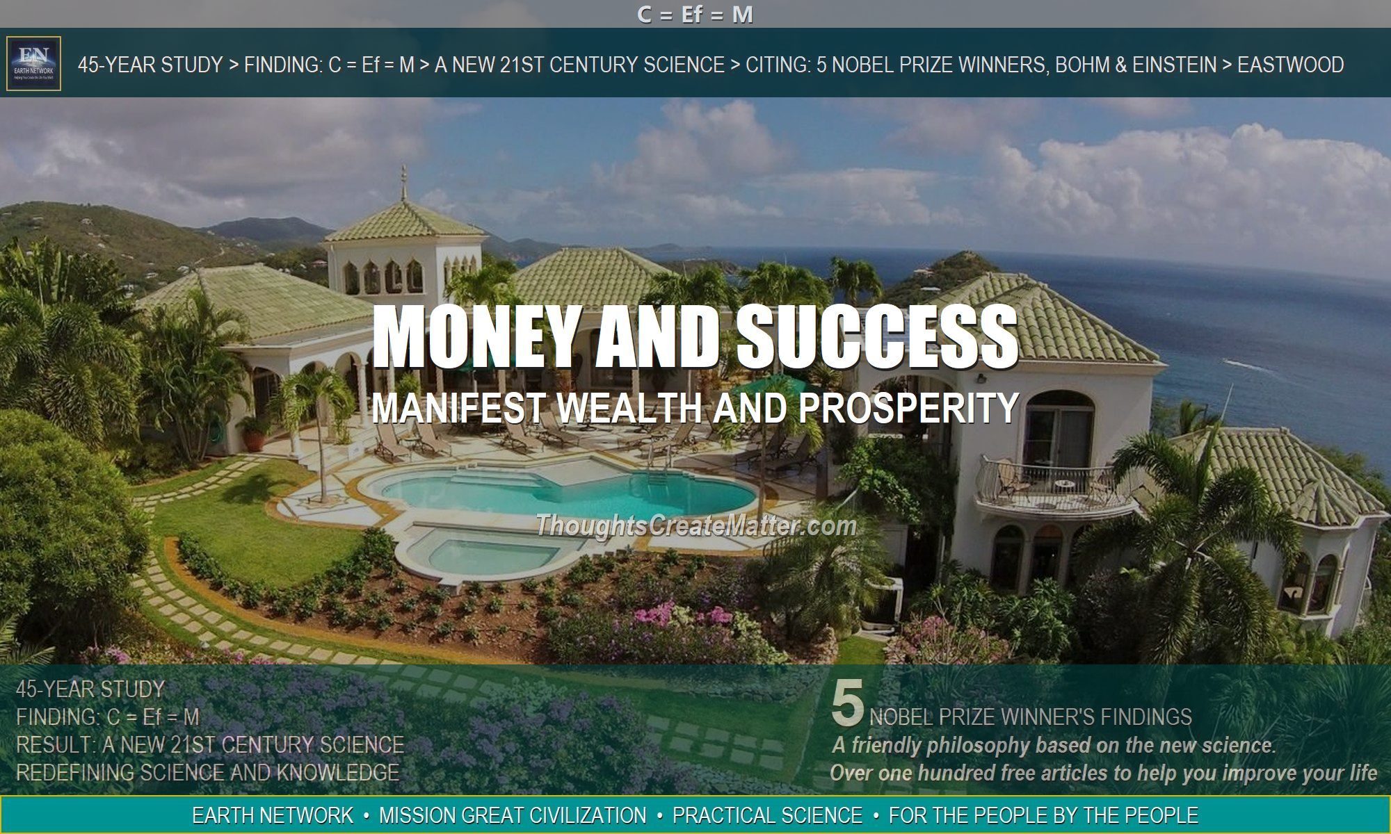 Estate on tropical island depicts how your thoughts can create money, success and wealth.