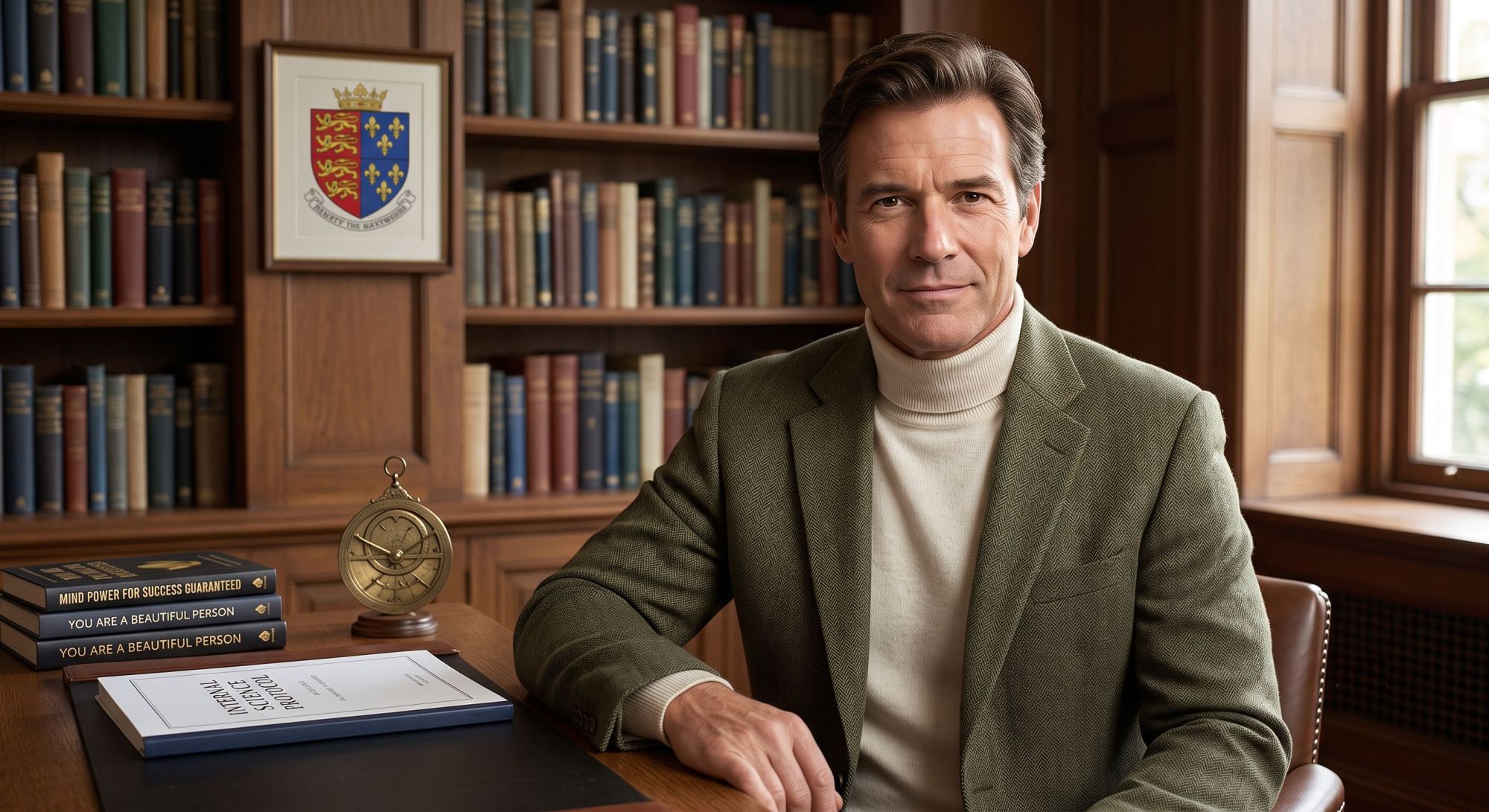 Professional academic portrait of William Eastwood, Founder of Internal Science in his study.