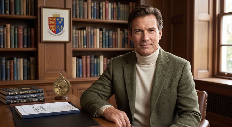 Professional academic portrait of William Eastwood, Founder of Internal Science in his study.